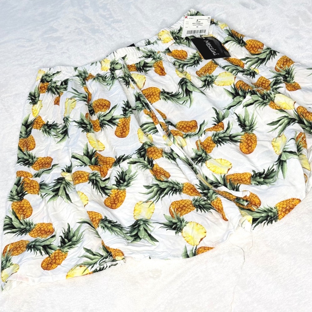 Messini Womens Pineapple Print Tiered Ruffle Mini‎ Skirt White Yellow Medium NEW